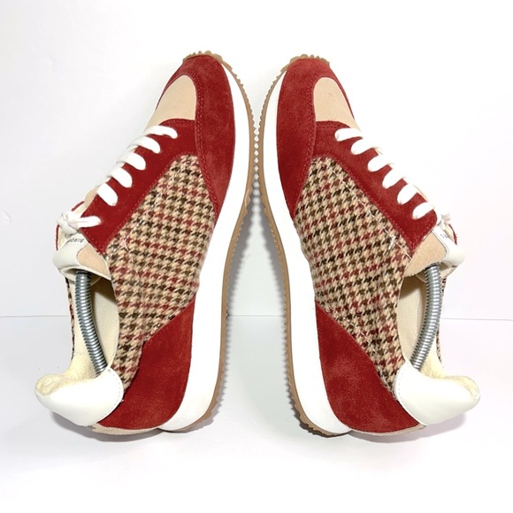 Birdies Women's Roadrunner Lace-up Sneakers Primary Plaid Red Brown Ivory Size 9 - Picture 5 of 9
